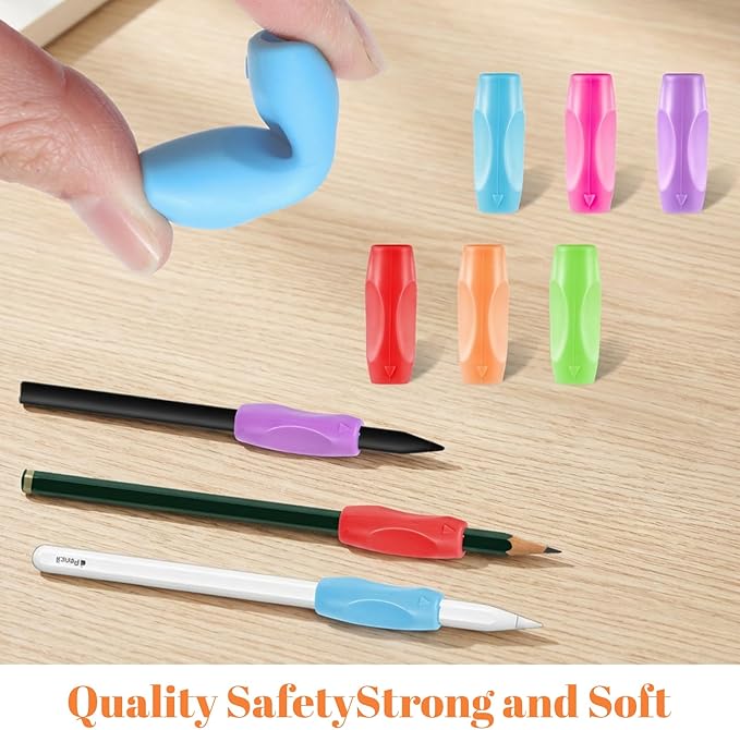12PCS 3 Concaves Silicone Grippers for Pencil Pen, Ergonomic Comfort Grip Multicolour Writing Aid for Drawing Writing Stylus