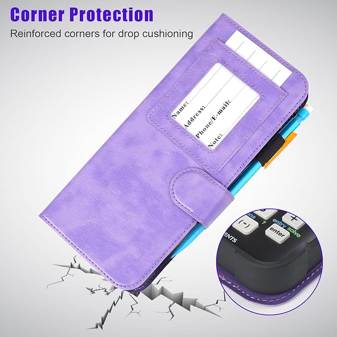 YouKnow PU Leather Protective Case Compatible with Texas Instruments TI-84 Plus CE Color Graphing Calculator with ID Card Slot (Only Case) (Purple)