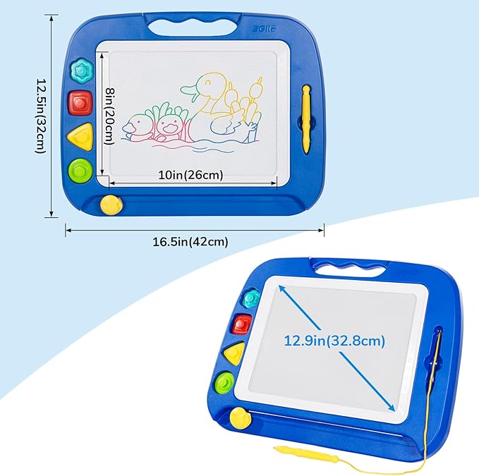 SGILE Toddler Toys for Kids, Large Magnetic Drawing Board for Birthday Gift, Toys for 1 2 3 4 Year Old Girls Boys, Etch & Sketch Pad with 4 Stamps, Learning and Educational, 16 ×13 in, Blue