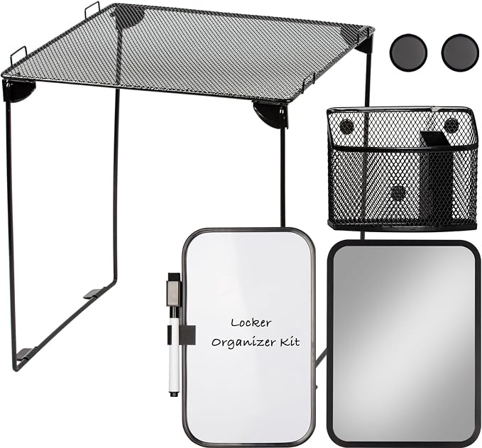 Svartur Black Locker Organizer Kit with Shelf, Shelf, Mirror, Pen Holder, Whiteboard, Back to School Essentials, 7-Piece Decoration Kit