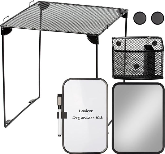 Svartur Black Locker Organizer Kit with Shelf, Shelf, Mirror, Pen Holder, Whiteboard, Back to School Essentials, 7-Piece Decoration Kit