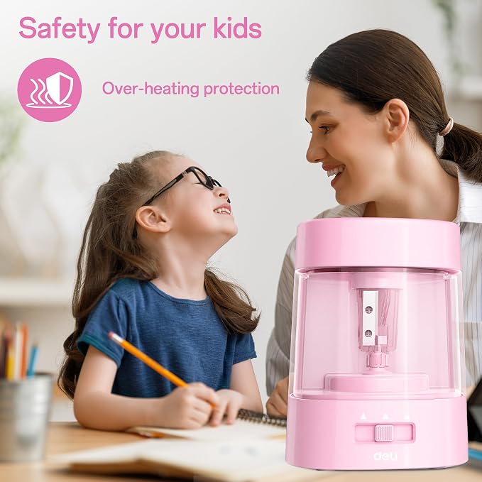 Deli Electric Pencil Sharpener, Automatic Pencil Sharpeners, Light Pink