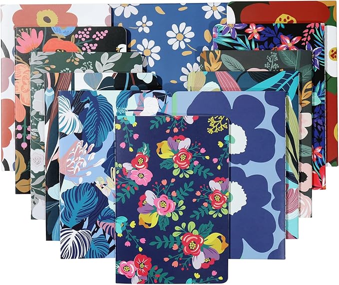 12 Pack Flower Design Blank Notebook Journals Bulk for Traveler, Student and Office, Plain Composition Subject Sketchbook Notebooks with Unlined Paper, 80GSM, 30 Sheets,5.5x 8.3 inch, A5 Size