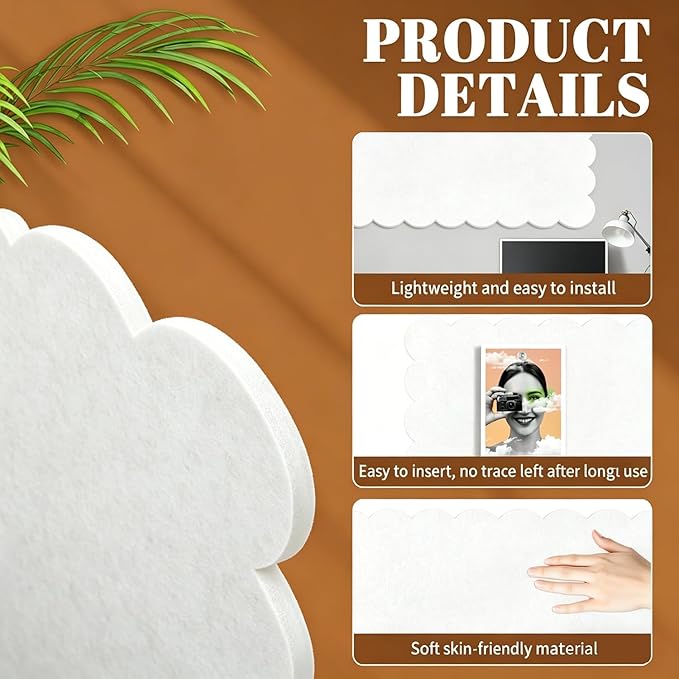 Felt Bulletin Board,36 x 24 Inch White Scalloped Foldable Large Bulletin Board for Wall, Decorative Vision Board & Photo Display (Beige)