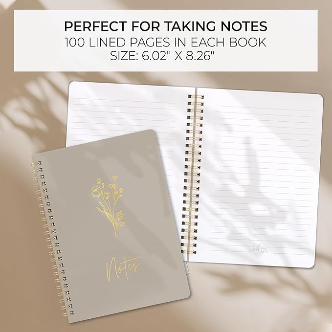 ZICOTO Aesthetic Spiral Notebook Set of 3 For Women - Cute College Ruled 8x6 Journal/Notebook with Large Pockets And Lined Pages - Perfect Supplies to Stay Organized at Work or School