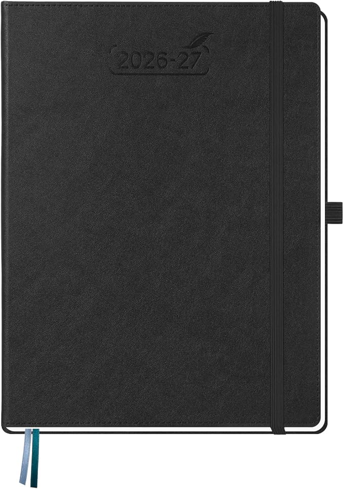BEZEND Weekly Planner 2026-2027 (8.5" x 11") with Hourly Timeslots (Jul 26-Dec 27) 18 Months Academic Calendar & Monthly Tabs, Ideal for Students, Work & Home, PU Leather Hardcover -Black