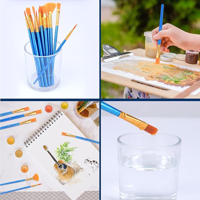 AROIC Acrylic Paint Brush Set, 15 pcs Nylon Hair Paint Brushes for All Purpose Oil Watercolor Face Body Rock Painting Artist, Small Painting Brush Kits for Kids Adult Drawing