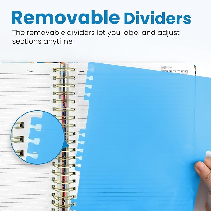 ZOTIA Large Spiral Notebooks for Work 5 Subject with Removable Dividers