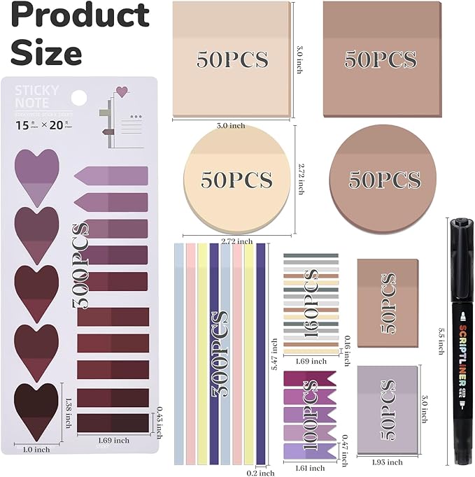 Temiary 1160 Sheets Transparent Sticky Notes with Pen, 3 x 3 Inch Waterproof See Through Clear Sticky Note with Index Tabs Set for Annotating Journaling, Bible Study Book Annotation (Pink & Purple)