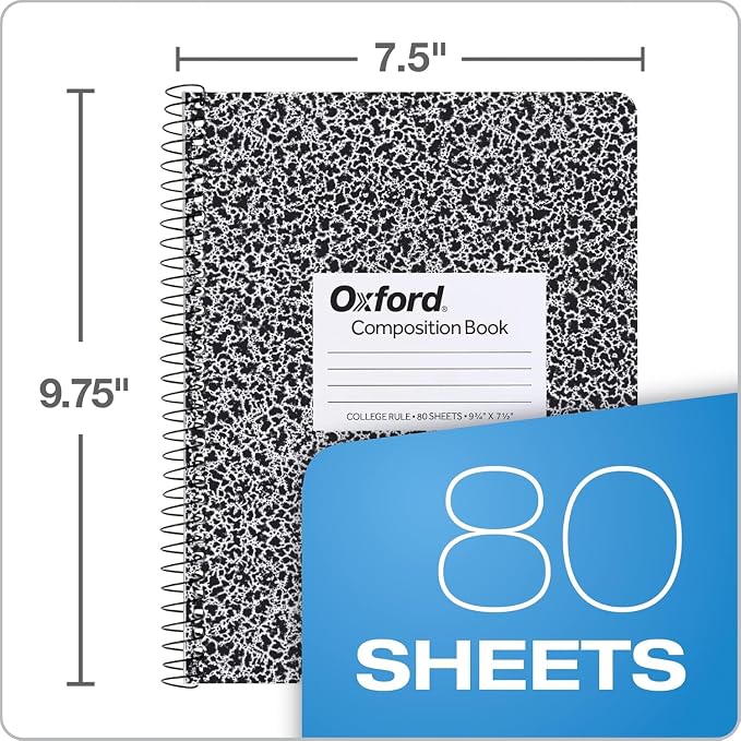 Oxford 4 Pack Marble Spiral Composition Notebook, College Ruled Notebook