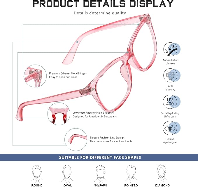 Reading Glasses for Women Men - Blue Light Blocking UV Filter Computer Readers,Anti Eyestrain Eyeglasses