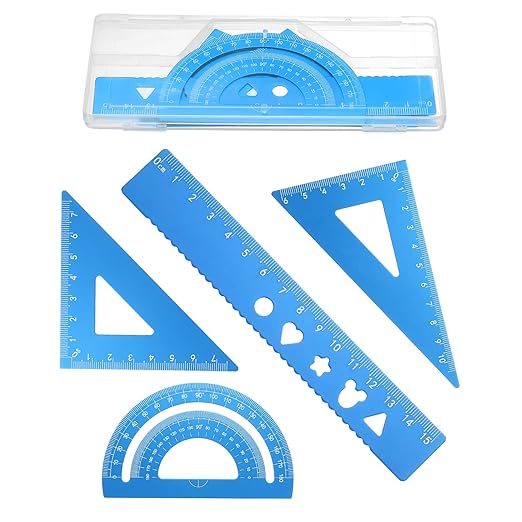 PATIKIL 4 Pcs Geometry Drafting Tool, Aluminum Alloy Geometry Kit Math Tool Includes 15cm L Ruler Protractor Triangles for Drafting Angle Measure Simple Science Experiment, Sky Blue