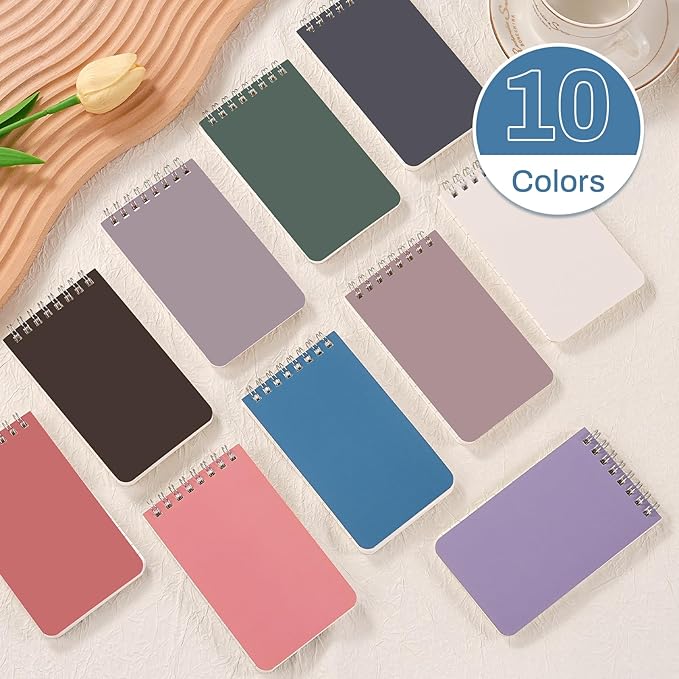 Dynta Small Notebooks Bulk 3x5 Inch, 60 Packs Mini Top Bound Spiral Notepad With Lined Pages, Pocket Notebook 10 Morandi Colored 60Sheets/120Pages (80GSM), Memo Notepads for Home, School, Travel