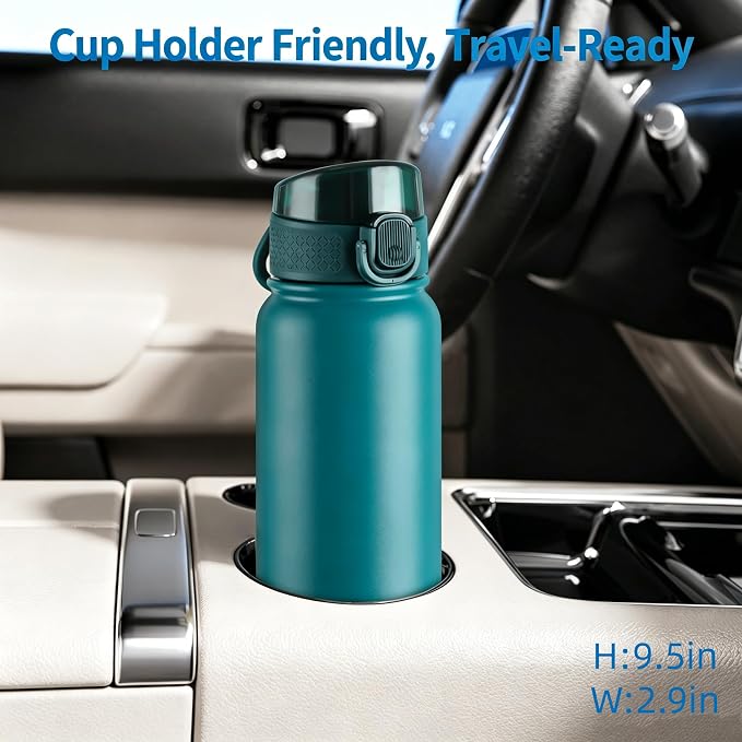 GOPPUS Insulated water bottle 20 oz Stainless Steel Water Bottle BPA-Free Sports Water Bottles, Great for Travel,Silicone Spout Lid- Leak & Sweat Proof with Anti-Dust(Blue green)