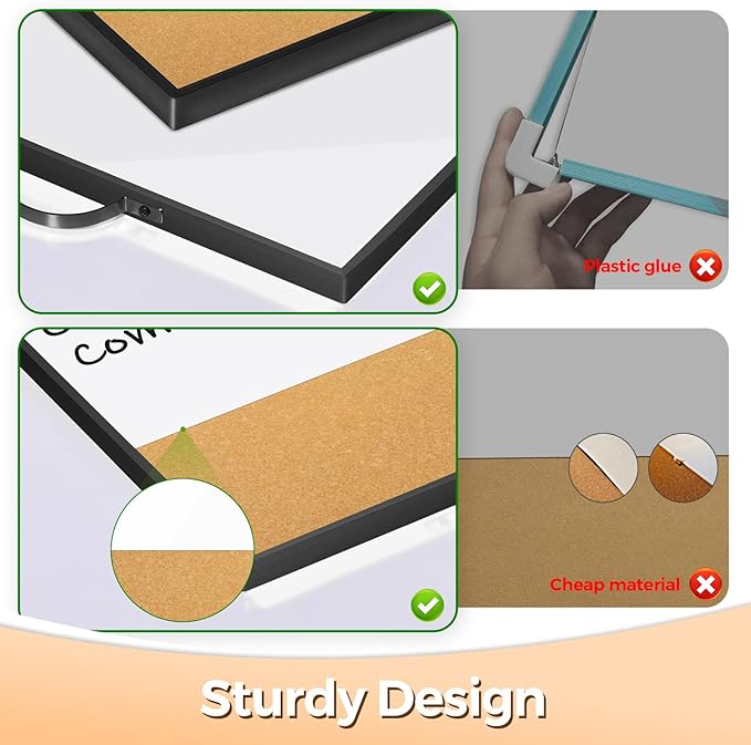 Small White Board Cork Board Combo, 16"x12" Black Aluminum Frame with Handle for Wall Hanging, Dry Erase Magnetic Whiteboard with Cork for Office Home School, Includes Markers Pins Magnets