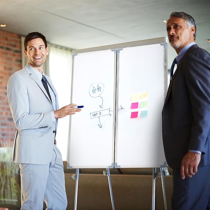 AmazingSpark 48” x 36” Foldable Whiteboard Dry Erase Board Large Tri Folding Whiteboard Magnetic Dry Erase Board, Wall Aluminium Frame and Pen Tray for Office, Home