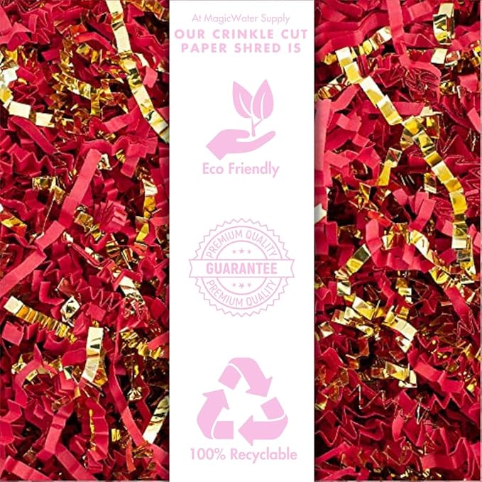 MagicWater Supply - 1 LB - Red & Gold - Crinkle Cut Paper Shred Filler great for Gift Wrapping, Basket Filling, Birthdays, Weddings, Anniversaries