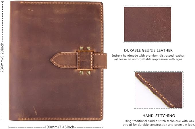 Robrasim Handmade Leather Sketchbook Cover, Leather Artist Sketch Pad Cover for 5.5" x 8.5" Sketchbook, Drawing Book and Pencil Case, Journal Notebook Portfolio, Artis Gifts-Brown