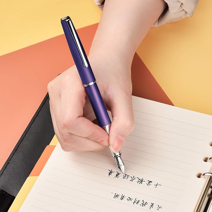 Hongdian 920 Purple Metal Fountain Pen, Steel Fine Point Classic Pen, Includes Refillable Converter and Pen Pouch