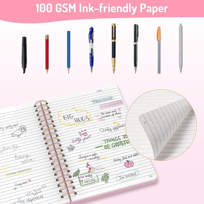 Forvencer A4 Lined Spiral Journal Notebook with 300 Numbered Pages, 11" X 8.5" Thick Journals for Writing with 100GSM Paper, Hardcover Notebooks with Contents for Work, School, Pink