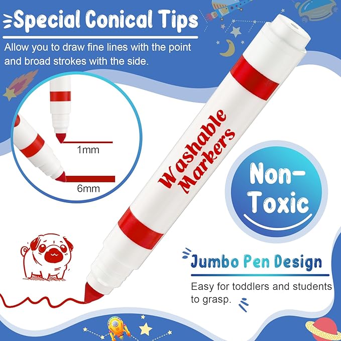 60 Pcs Red Washable Markers Bulk Coloring Broad Line Markers for Kids Conical Tip Red Drawing Pens for Classroom Back to School Travel Art Baby Shower Gender Reveal Supplies, Ages 6+