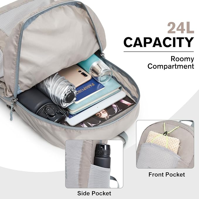 G4Free 24L Lightweight Packable Hiking Backpack Sport Travel Daypack Water Resistant for Women Men | Water Resistant Material, 11.4*7.9*18.5 in, Outdoor Sports, Travel, Hiking, Day trips, Cycling, Daily Use, Foldable Backpack