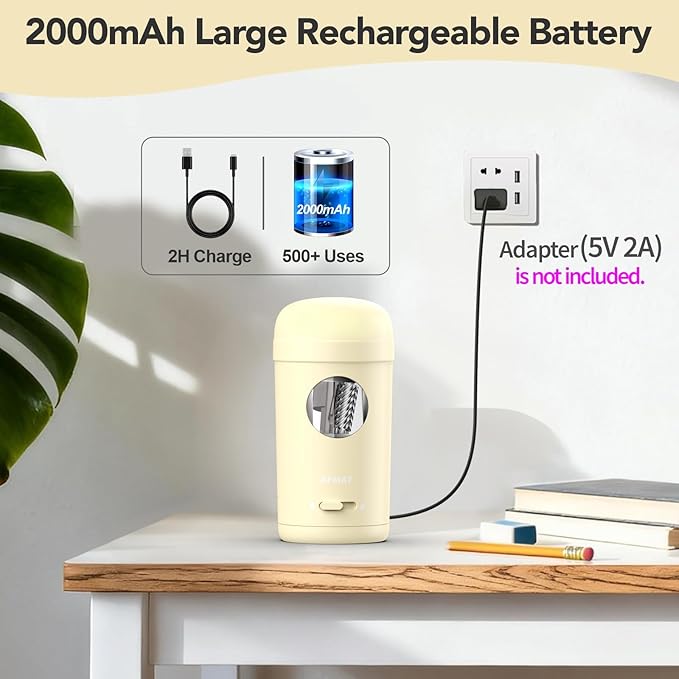 AFMAT Electric Pencil Sharpener, Fully Automatic Pencil Sharpener for 7-8mm Pencils & Colored Pencils, Auto in & Out, Rechargeable Vertical Hands-Free Sharpeners for Classroom/Home/Office PSX7(Beige)