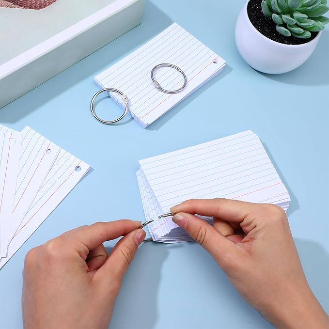 1000 Pcs 3 x 5 Inch Index Cards, Blank White Flash Card with 16 Metal Organizing Rings, Hole Punched Study Note Cards for School, Office, and Home
