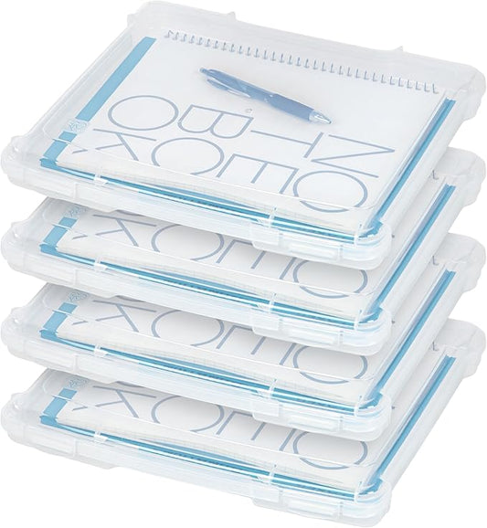 IRIS USA Board Game Storage Containers, 4-Pack |Made in USA| Organizers with Built-In Handle & Snap-Tight Lid for Puzzles, Scrapbook, and Fits 8.5" x 11" or A4 Papers, Slim - Clear