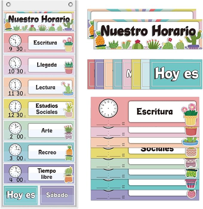 Spanish Daily Schedule Pocket Chart for Classroom- a Versatile and Engaging Tool to Help Students Stay Organized and on Track Throughout the Day (White)