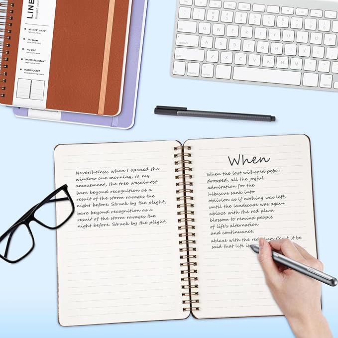 ABERLLS Lined Spiral Journal Notebook with 160 Pages, 8×5.7in, A5 Spiral Notebook, Journaling Notebooks for Work, School, Women, Men, College Ruled Spiral Notebook, Hardcover Leather Journals, Brown