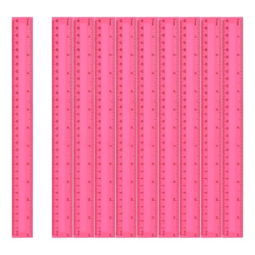 HARFINGTON 20pcs Plastic Rulers 12" (30cm) Clear Straight Ruler Measuring Tool Inches and Centimeters for Home Office Classrooms Drafting, Pink