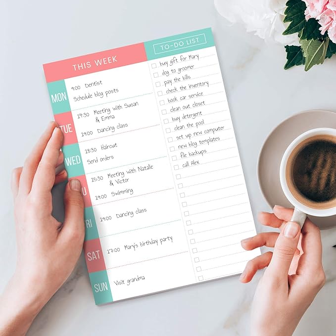 Daily Planner - Undated 2026 Planner Plus To Do List – Teal/Orange Magnetic Weekly Task list organizer and Day Notepad - Agenda Organizer for College Student, Office or Home