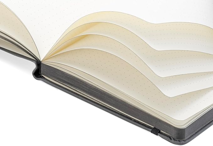 EVERLINEA 5.6” x 8.3” Embossed Quill A5 Hardcover Notebook, 240 Dotted Pages, Black Graphite