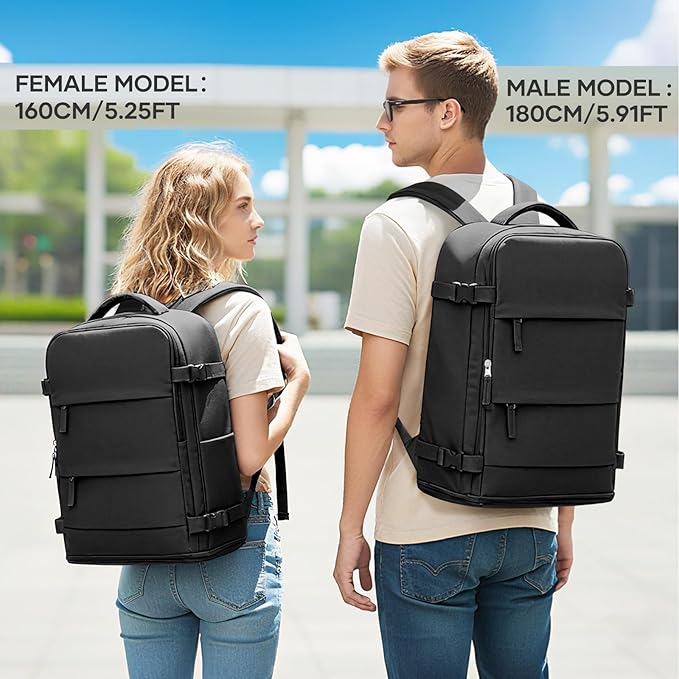 coowoz Travel Backpack For Women Men,Carry On Backpack Flight Approved,Hiking Backpack Water-Resistant Outdoor Sports Rucksack Casual Daypack Fit 15.6 Inch Laptop Shoes Compartment (Black)