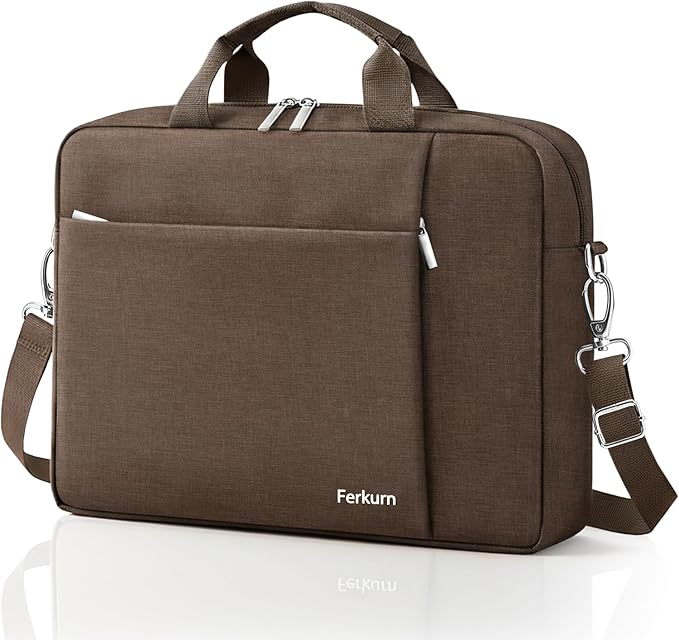 Ferkurn Laptop Bag Case for Women Men Computer Bag Compatible with HP Envy Pavilion Omen/LG Gram/MSI/Dell Inspiron XPS/Lenovo/Acer, Shoulder Strap Carrying Messenger Briefcase, Brown, 17 17.3 Inch