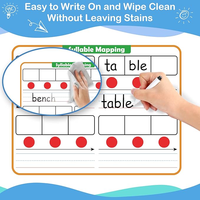Aizweb 12 Pack Elkonin Boxes Phonemic Awareness Boards,9" x 12" Syllable Dry Erase Whiteboard,Speech Therapy Material Phonics Games,Science Reading Manipulatives for Preschool,Pre-K&Kindergarten