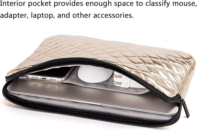 Puffy Laptop Sleeve 11 12 13 13.3 14 15 15.6 inch Case Protective Bag Quilted PU Leather Lined Padded