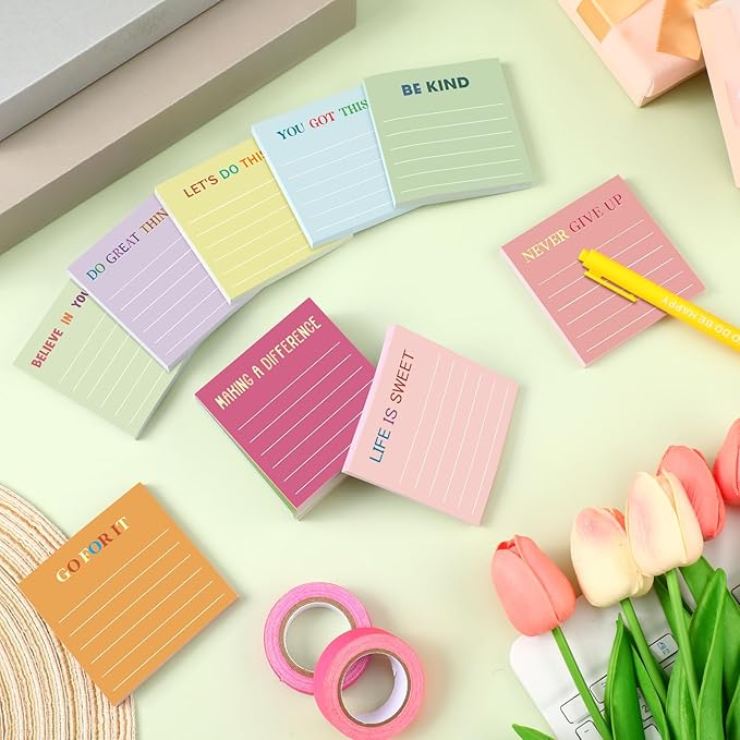 Yinder 24 Pcs Inspirational Sticky Notes Cute Motivational Sticky Notes Pad End of Year Employee Appreciation Gifts Bulk for Teacher Nurse Coworkers Office Supplies 3 x 3'' (Inspirational,Macaroon)