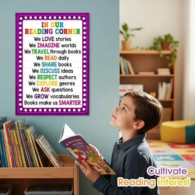 FaCraft Reading Posters for Classroom - Educational Poster Colorful Classroom Decorations for Elementary Motivational Reading Corner Bulletin Board Set for Preschool Kindergarten Homeschool Wall Decor
