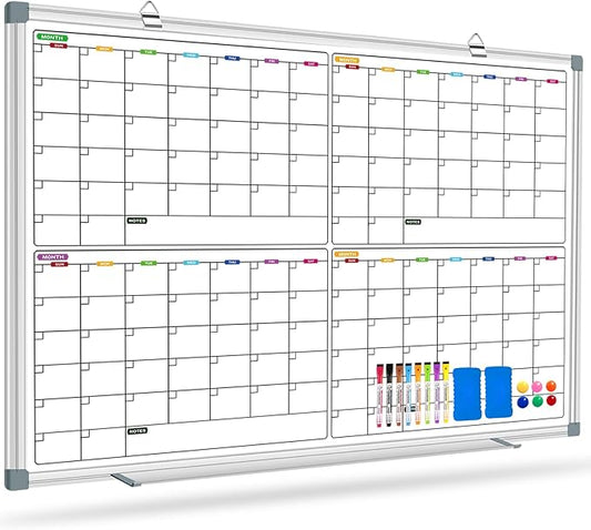 Magnetic Calendar Whiteboard for Wall, 4 Month White Board Calendar Dry Erase Board 48" x 36", Wall Mounted Board Planner for Office, School, Home, Store