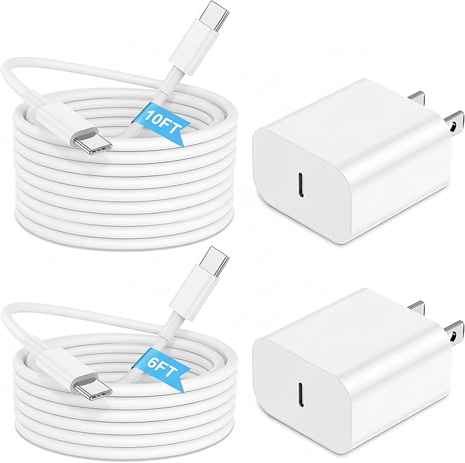 iPhone 17 16 15 Charger Fast Charging 6FT+10FT Cable, 20W USB C Charger, USBC Wall Charger for i Phone 17 Air 16 16e/16 Pro/16 Pro Max/15/15 Plus/15 Pro/15 Pro Max,i Phone iPad Pro/Mini (White)