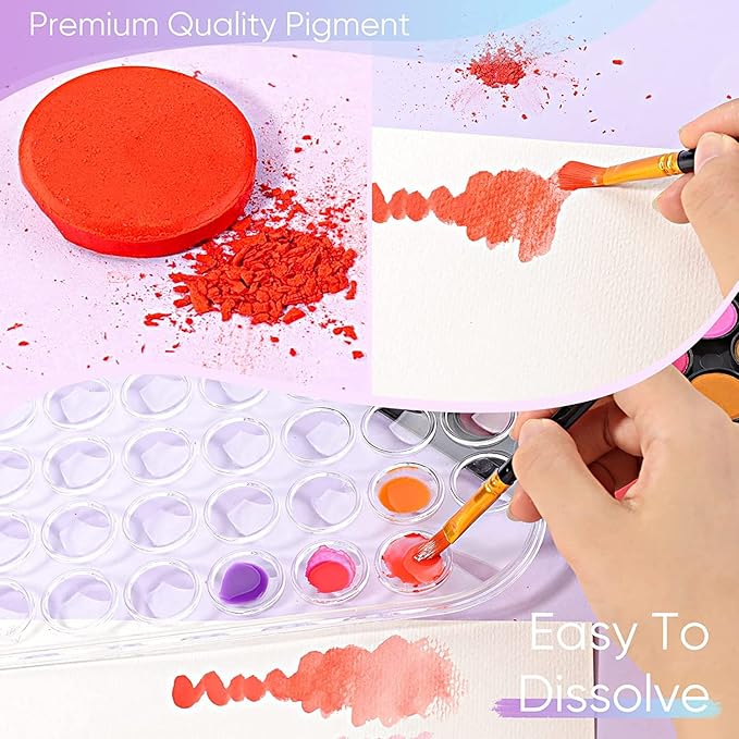 Paint Set, 48 Colors Non-toxic Watercolor Paint with a Brush Refillable a Water Brush Pen and Palette, Washable Water Color Paints Sets for Kids, Adults，and Artists