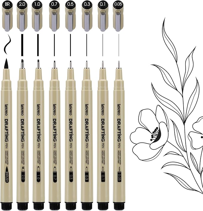 Fineliner Pens - Archival Black Ink Pen - Pens for Writing, Drawing, or Bullet Journaling - Assorted Point Sizes (8 Count (Pack of 8))