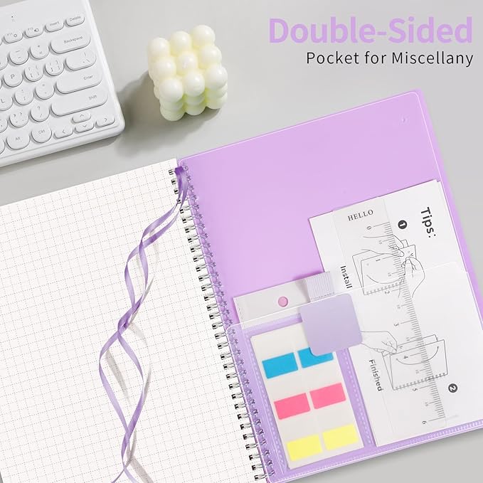 AHGXG Graph Paper Notebook - Spiral Notebook 8.5" x 11", A4 Large Graph Notebook, 100 gsm Thick Grid Paper, Waterproof Plastic Cover Journals for School Writing Engineering Math, Purple