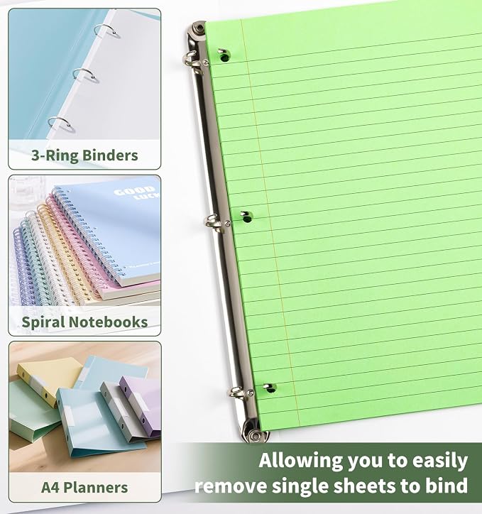120Sheets College Ruled Lined Loose Leaf Paper, 6-Color Filler Binder Paper