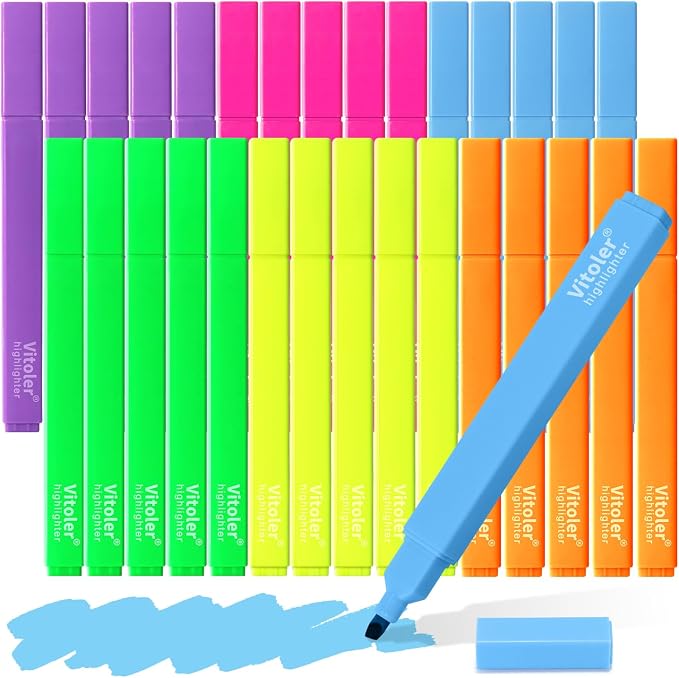 Piochoo Highlighters Assorted Color Fluorescent,30Pcs Highlighters Bulk | Chisel Tip,Neon Colors,Non-Toxic, Quick-Drying,for Journaling Planner Notes ,Office,Back to School Supplies