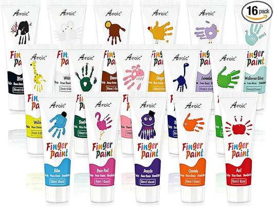 AROIC 16 Colors Washable Finger Paint, Non-Toxic, Art Painting Supplies for Artist, Finger Painting Supplies for Children Age 12+ and Adult, Hand Paint Set DIY Crafts