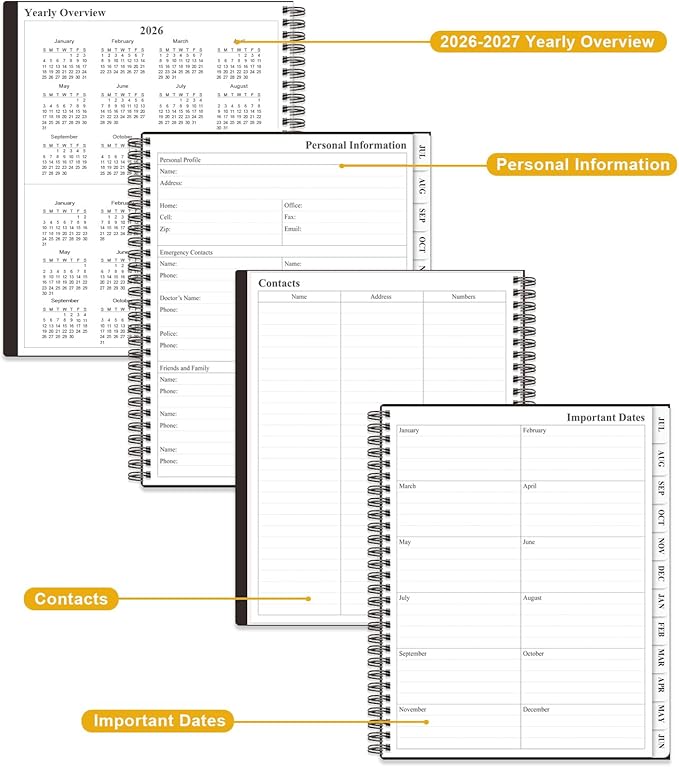 Planner 2026-2027 - Academic Planner from July 2026 to June 2027, Weekly & Monthly Planners Spiral Bound with 12-Month Tabs, Inner Pocket, 8.5" x 11", Black