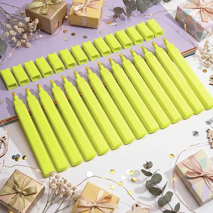 Marspark 120 Pcs Highlighters Bulk Chisel Tip Aesthetic Bright Yellow Colors No Bleed Marker Pens for Journal Planner Notes Study Office Supplies (Bright Yellow Colors)